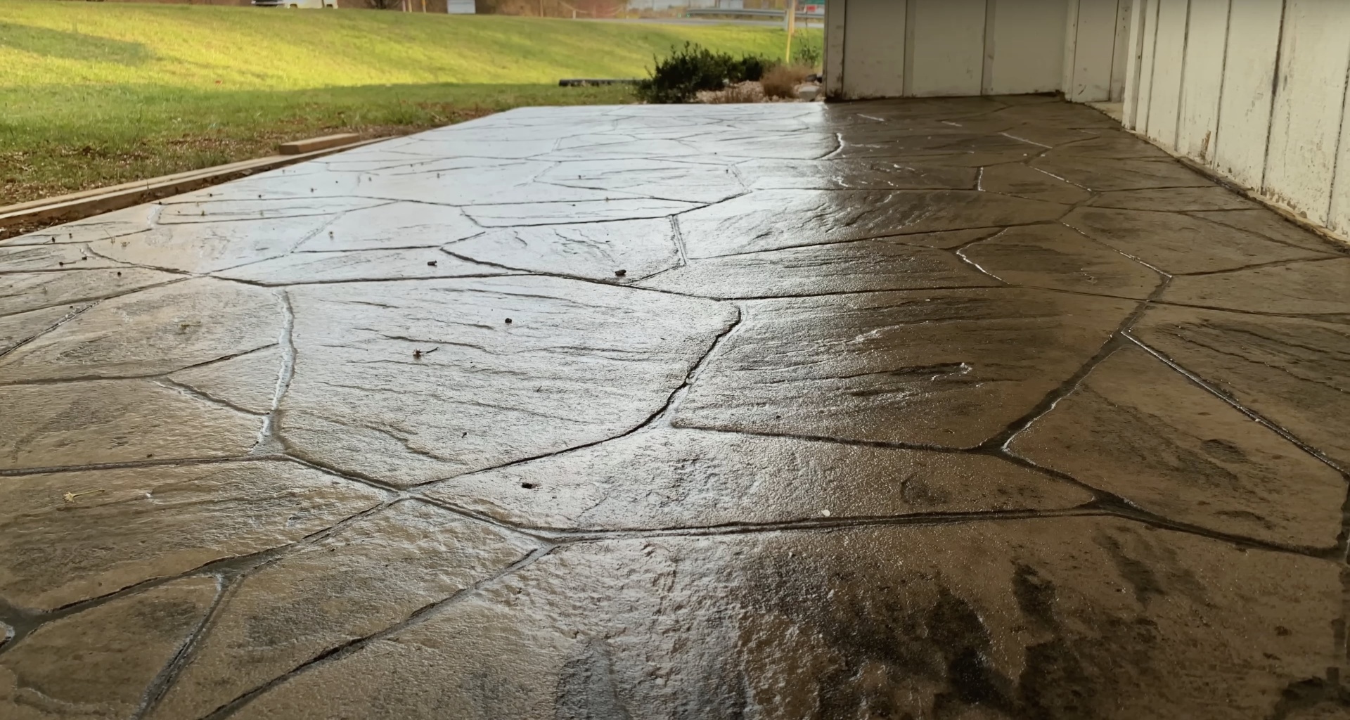 Concrete patio damage assessment and repair evaluation Cracked concrete patio showing need for professional repair and resurfacing services
